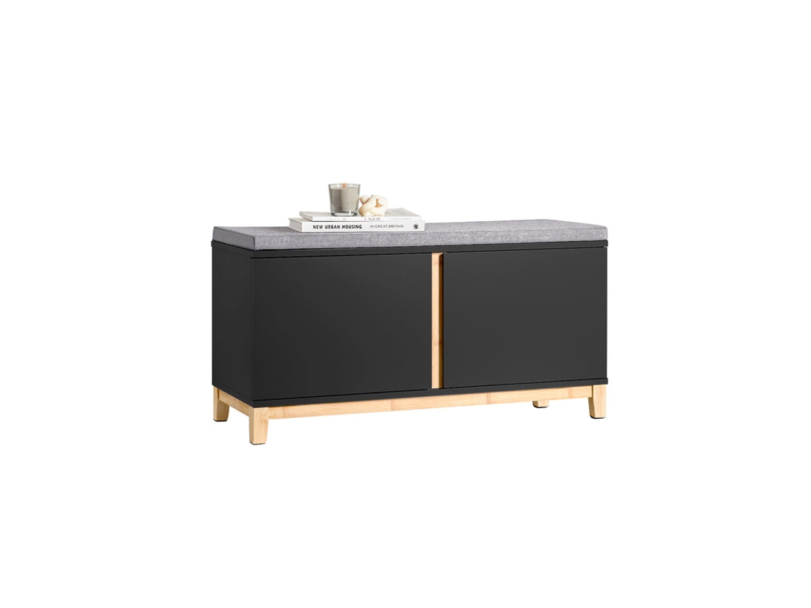 SOBUY FSR117-SCH Banco De Almacenamiento Con 2 Puertas Negro