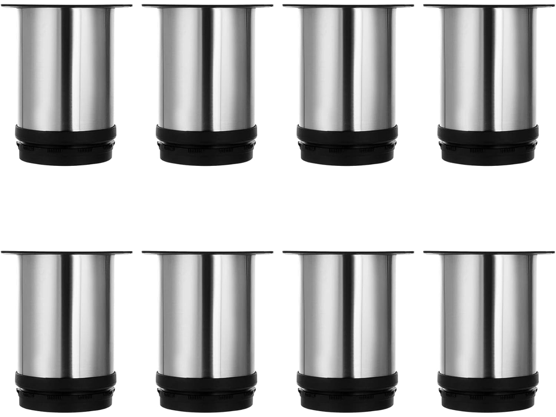 MEOIRUERY Patas Ajustables para Muebles 80mm - Juego de 8, Redondas en Acero Inoxidable Cepillado, Altura Ajustable 0-10mm
