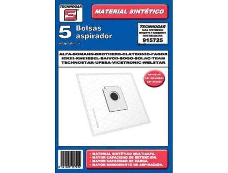 Bolsa aspirador pack 5 uds. solac-fagor-ufesa 915725