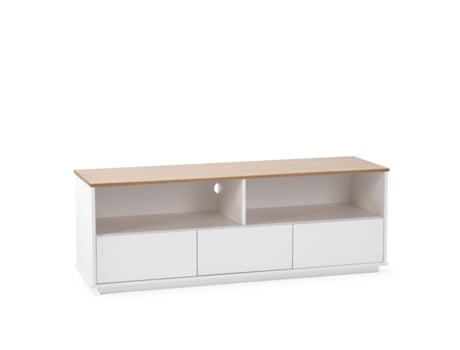 Mueble TV Bob 3 cajones 2 Huecos Blanco/Roble Madera Maciza VS VENTA-STOCK 140 x 40 x 49