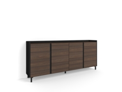 Aparador Para Salón, 207x35x91cm, 4 Puertas, Diseño Industrial, Roble Oscuro Y Negro