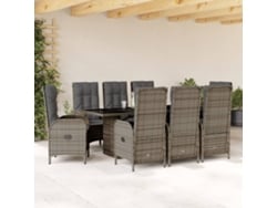 Conjunto de comedor de jardín DKD Home Decor de 9 piezas con cojines, ratán gris