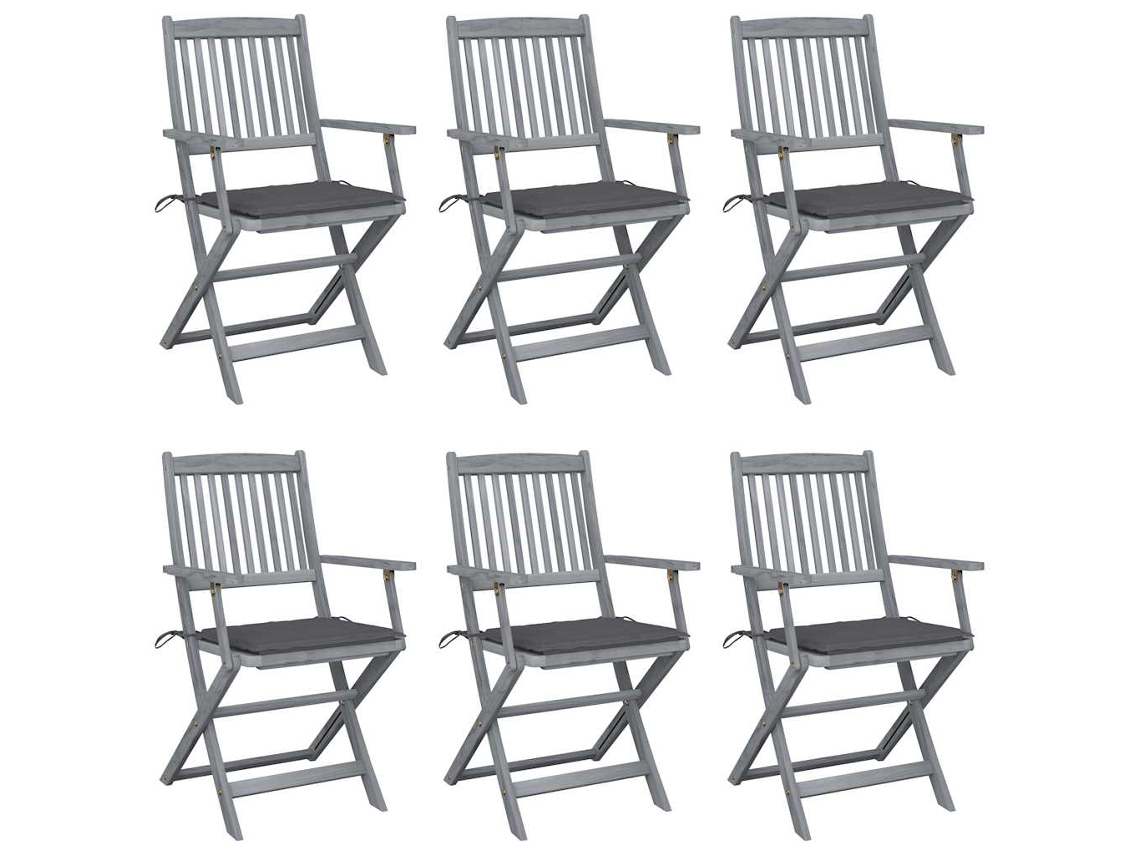 Sillas plegables de exterior de acacia maciza DKD Home Decor de 6 piezas con cojines