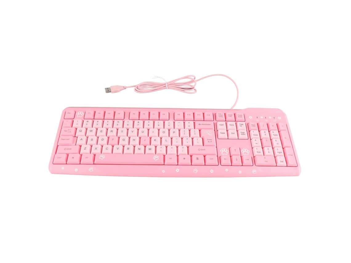 Cabo USB Baoj-2026 ultrafino, silencioso e com desenho animado fofo para teclado, ideal para uso doméstico, no escritório ou em laptops. Cor rosa.
