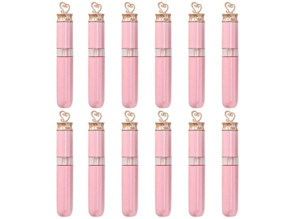 Kit De 12 Tubos Vacíos Recargables De Brillo Labial De 7 Ml, Color Rosa, Para Muestras Y Manualidades.