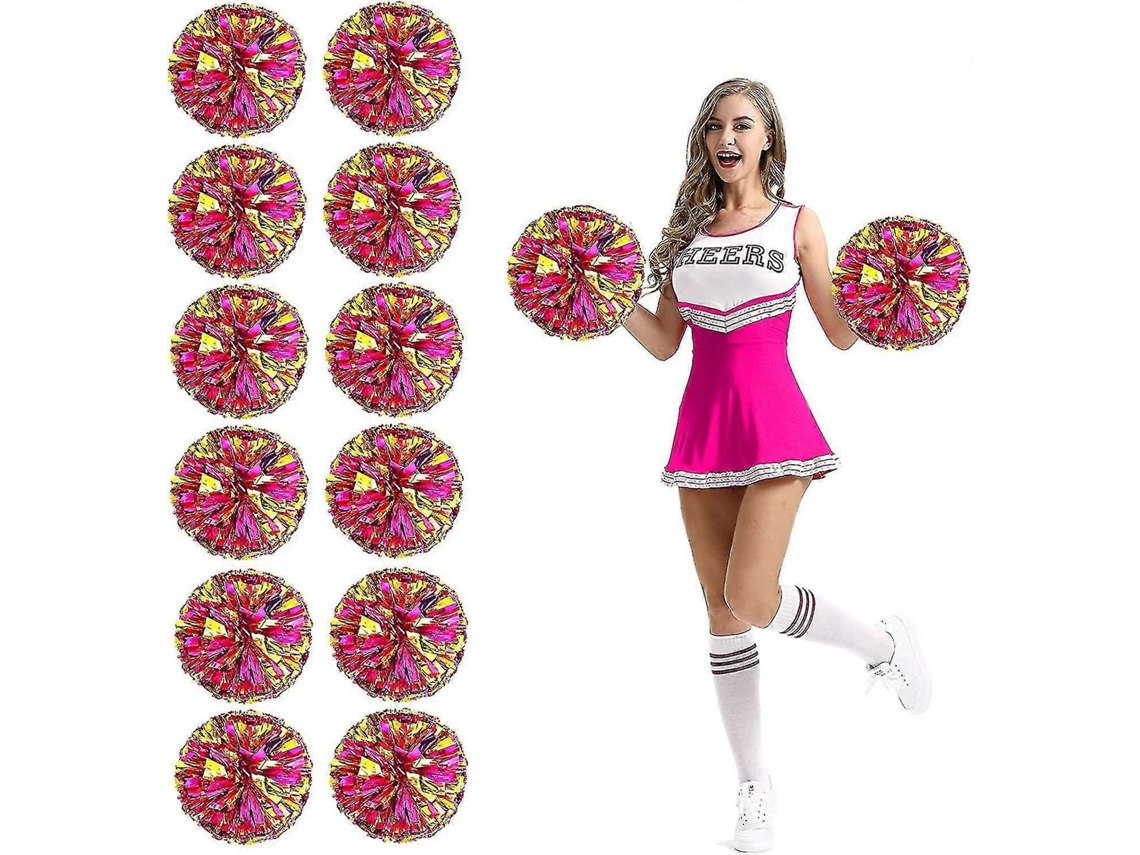 Rebe-12 Pompones De Porrista Com Buracos Para Dedos De Lâmina Metálica Para Esportes E Celebrações Rosa Oro Rosa Grande