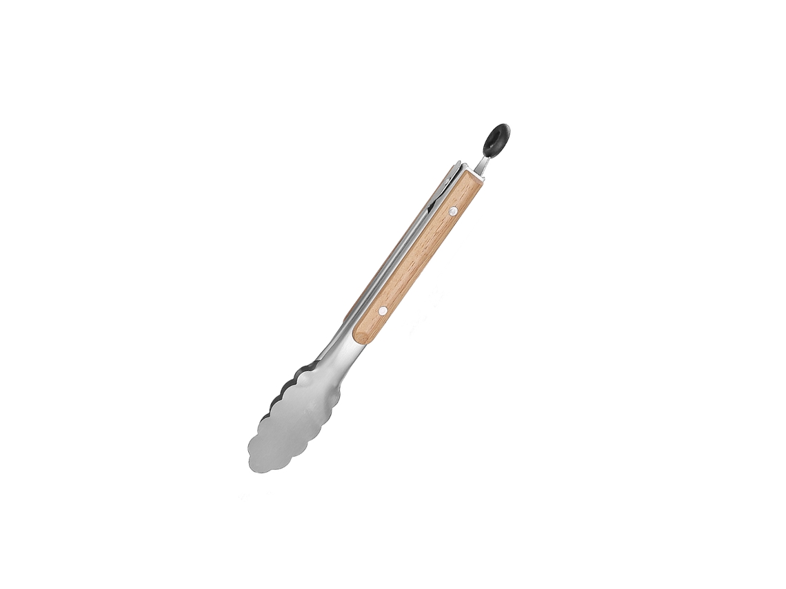 Pinzas Para Alimentos De Acero Inoxidable (27,2cm) Con Mango De Madera, Resistentes Al Calor Y Fáciles De Limpiar.