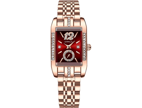 VEANXIN Reloj de pulsera para mujer con pantalla cuadrada resistente al agua-Rosa roja