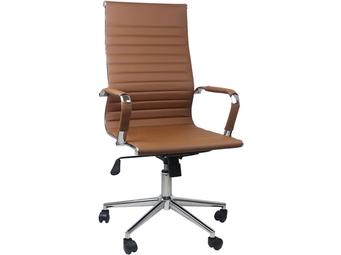 Silla de Oficina THINIA Elegancia Marrón (Brazos Fijos - Cuero PU, Acero, Plástico)