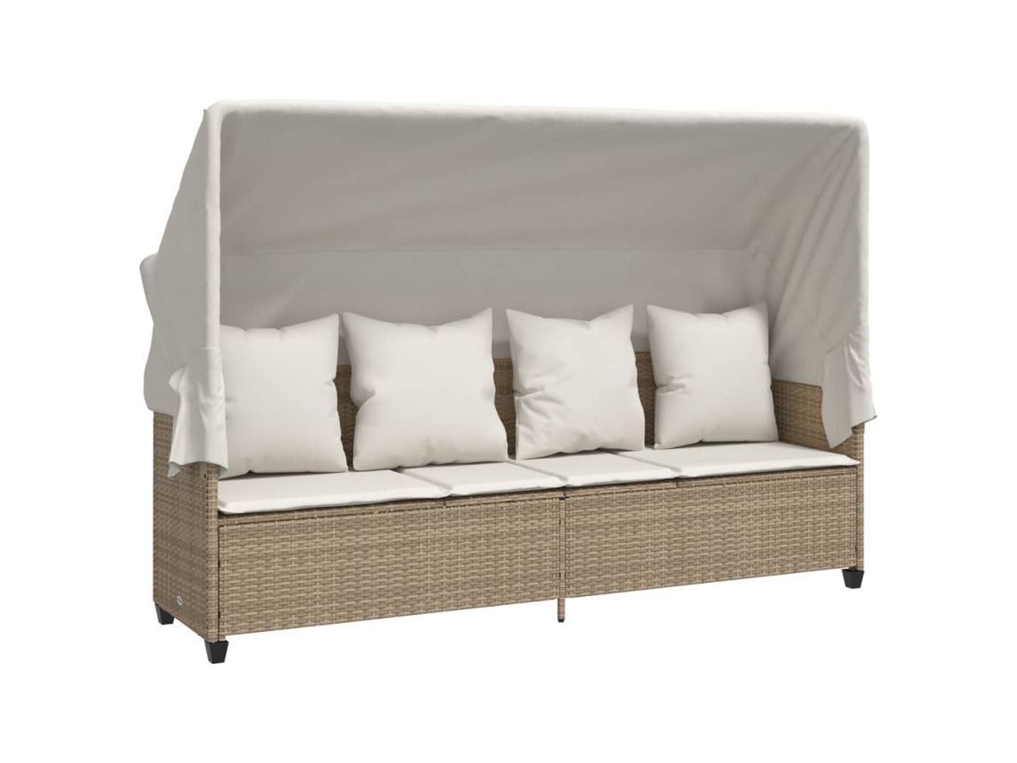 Tumbona de mimbre beige con dosel y cojines MAISON EXCLUSIVE