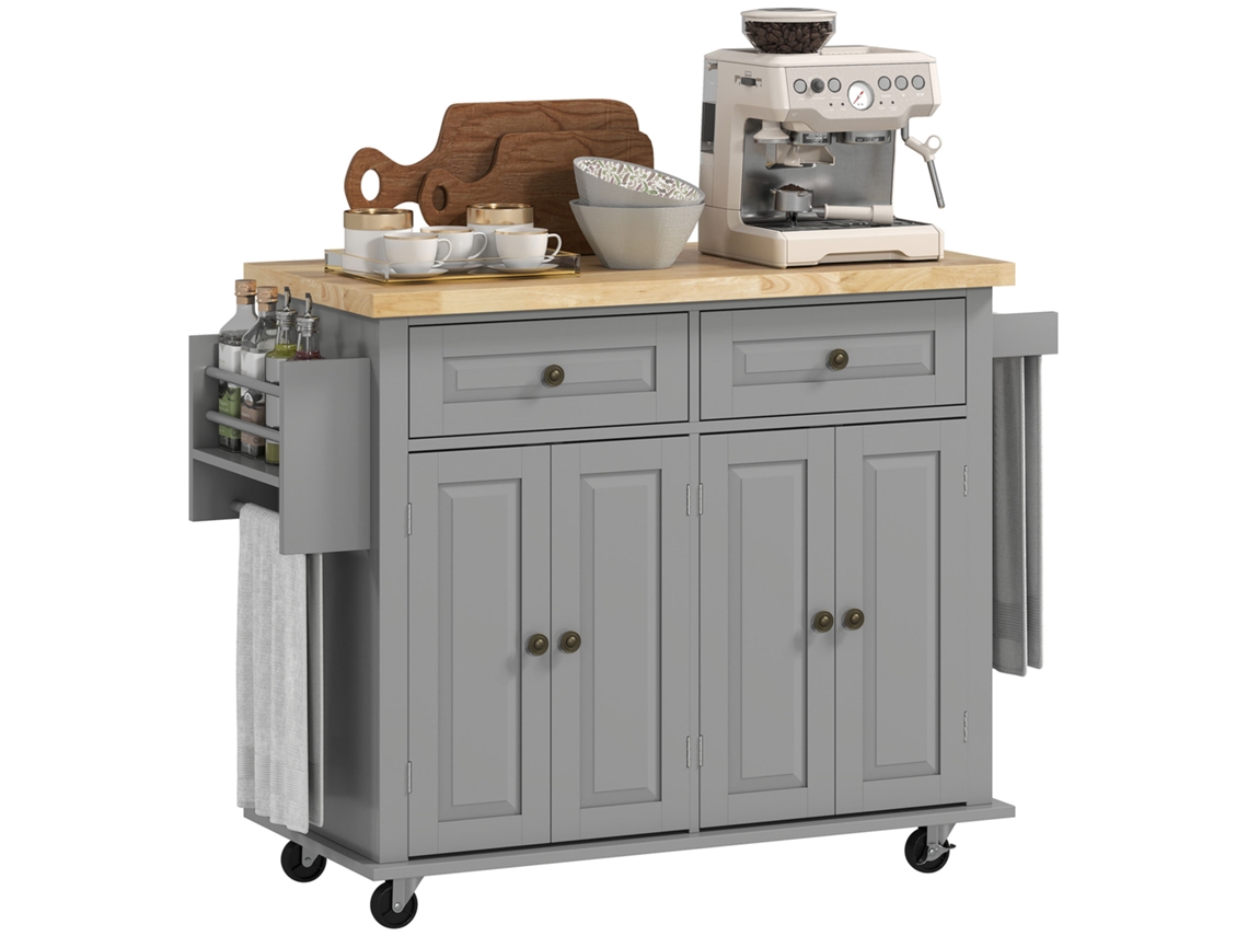 Isla de cocina VISTA con 2 cajones, 2 armarios, estante ajustable, MDF gris.