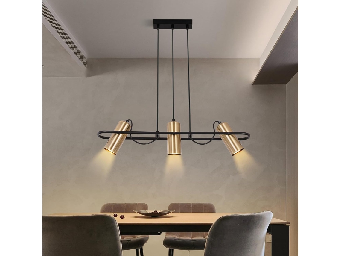 Lámpara colgante vintage con 3 llamas, ideal para comedor, diseño industrial, color dorado, GU10 ZMH