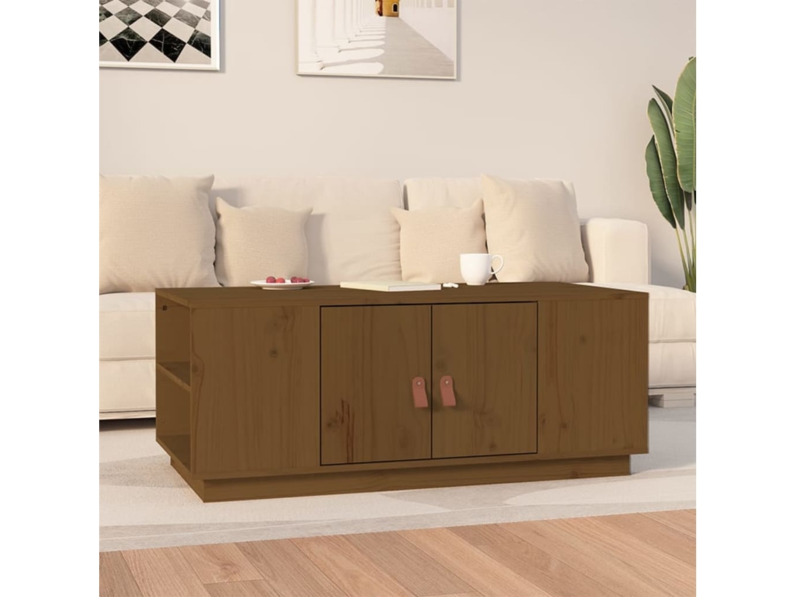 Mesa de Centro Apoyo 100X50X41 cm Pino Macizo Castaño Miel