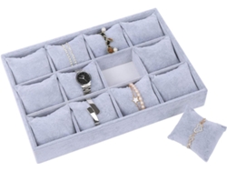 Bandeja expositora de joyas y relojes con divisores terciopelo gris (35x25x4cm) Kofihety