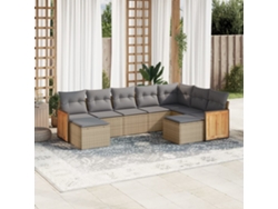 Conjunto de 9 sofás de jardín con cojines de mimbre beige de Dkd Home Decor