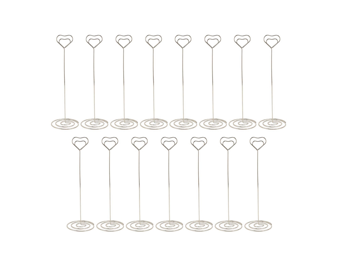 15pcs Portavasos De Mesa Corazón 22cm Portarretratos De Alambre Hierro Para Boda Memos Plata