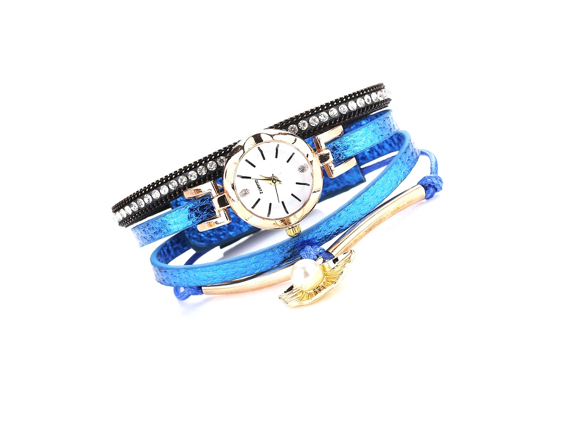 Reloj De Pulsera De Moda Para Mujer Con Correa De Piel Sintética Y Movimiento De Cuarzo (azul)