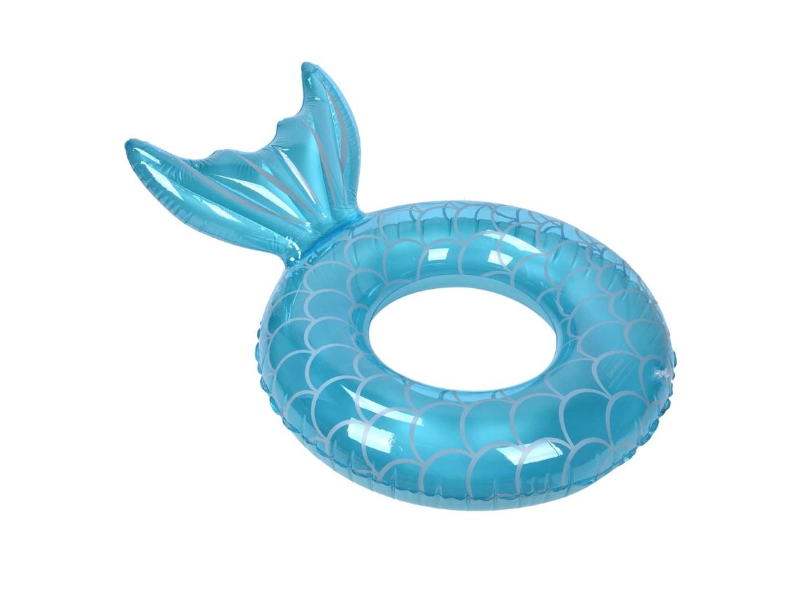 Anillo de natación inflable azul con forma de cola de pez para adultos