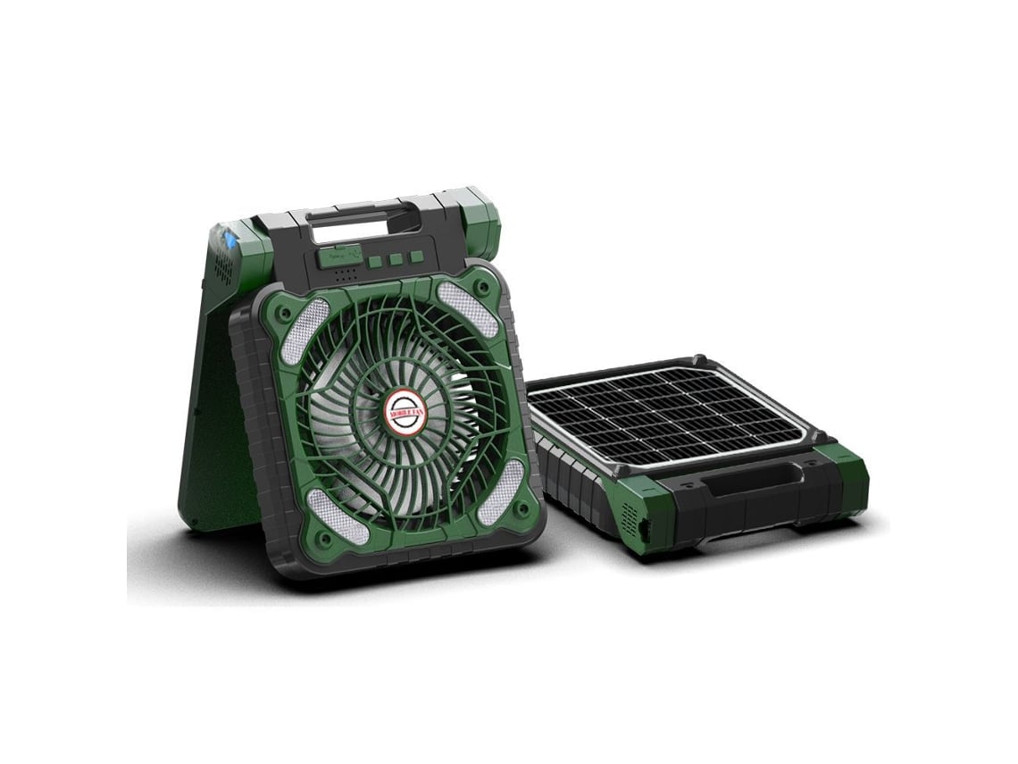 Ventilador Solar Para Camping (verde) - Temporizador - Función Repelente De Mosquitos - Energía Solar - Carga Inversa De 5200 Mah