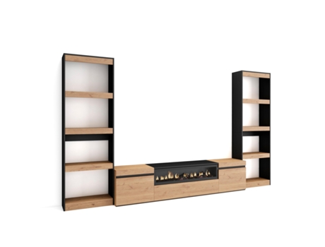 Muebles de Salón para TV 320x186x35cm Para TV hasta 80 Chimenea eléctrica Roble y negro