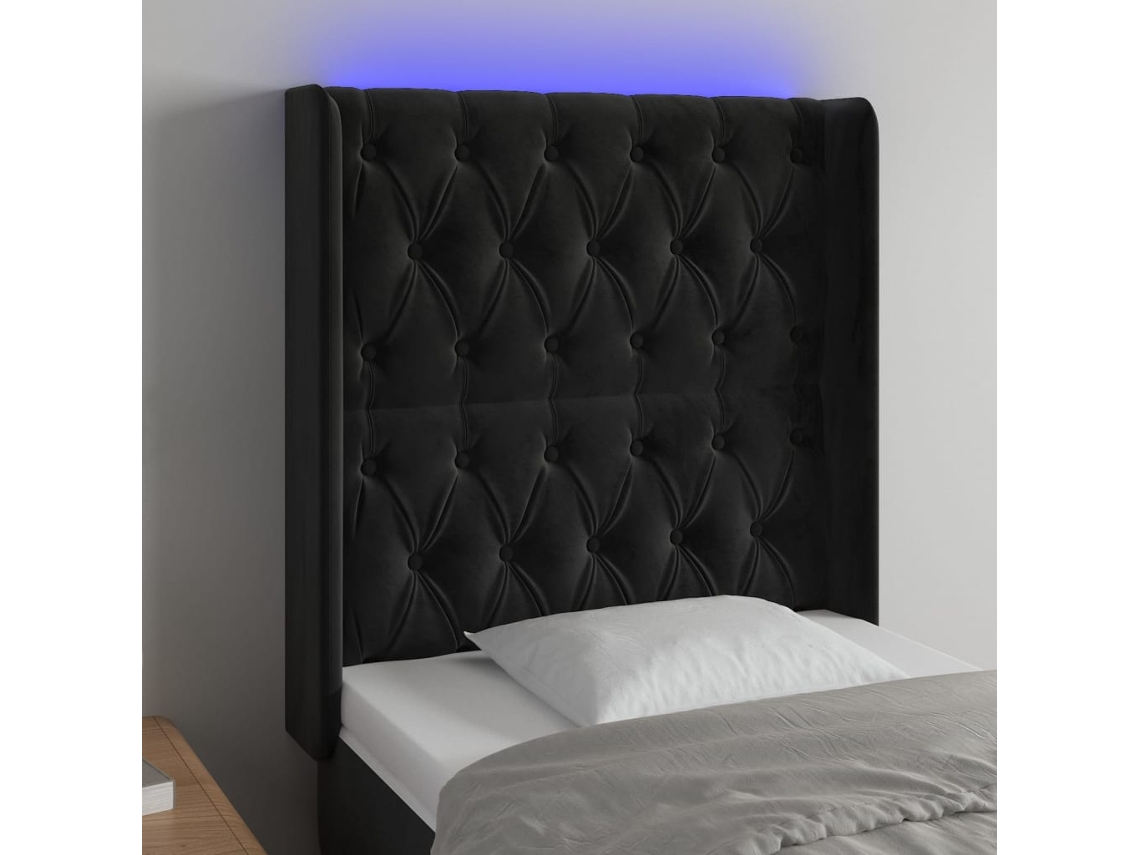 Cabecero Con Led De Terciopelo Negro 83x16x118/128 Cm
