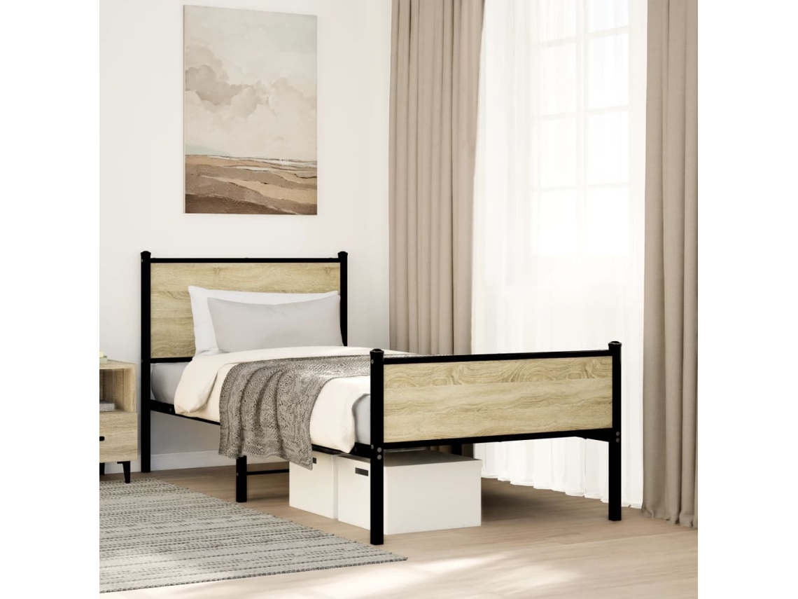 Estructura De Cama Sin Colchón Metal Roble Sonoma 90x200 Cm