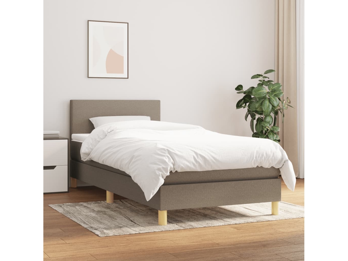 Cama Box Spring Con Colchón Tela Gris Taupe 90x200 Cm