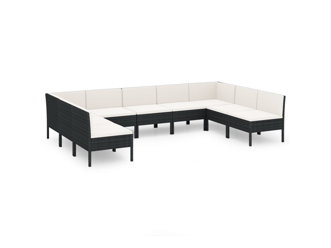 Conjunto de 9 Pcs Lounge de Jardim com Almofadões Vime Preto MAISON EXCLUSIVE