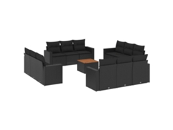 Conjunto de 13 sofás de jardín con cojines de mimbre, color negro, EXCLUSIVO DE LA CASA