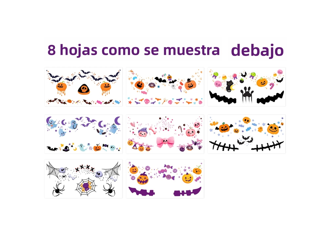 Pegatinas ruborizadas para Halloween, temporales y fáciles de quitar, 8 adorables tatuajes temporales. Mdug