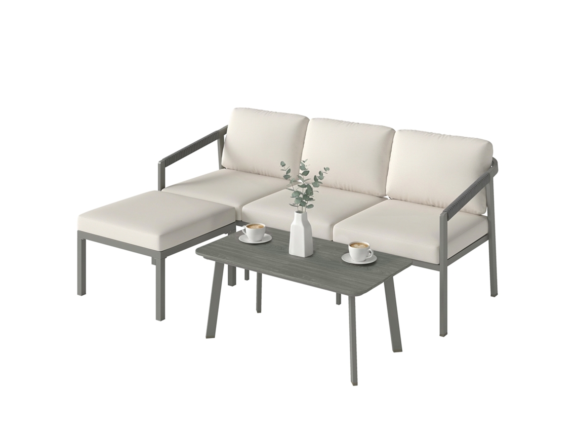 Conjunto Jardín Exterior 3 Piezas, Sofá , Mesa Centro, 178x130x69cm