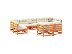 Conjunto de sofá de jardín de 9 piezas con cojines de pino macizo, marrón miel, DKD Home Decor