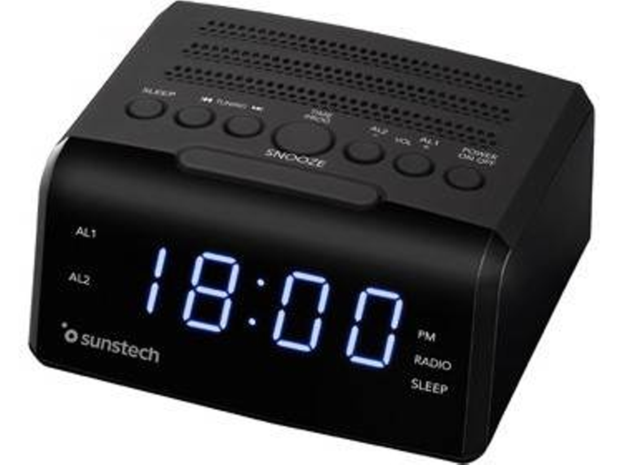 Radio Despertador SUNSTECH FRD35UBK (Negro - Digital - AM/FM - Pilas y Corriente - Alarma Doble - Función Snooze)