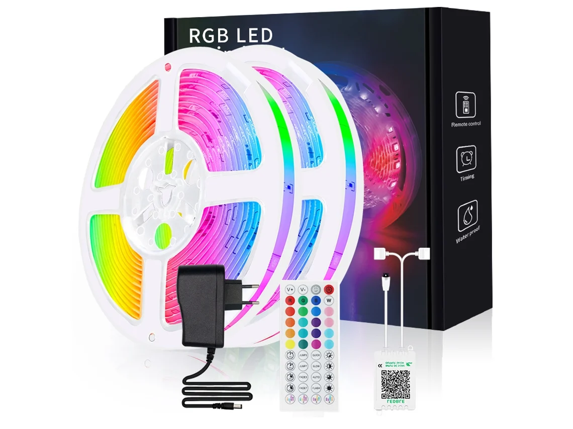 Tira de LED 5050 de 40 m, 18 LED, luz decorativa inteligente con Bluetooth y control remoto infrarrojo de 44 teclas Gertiz