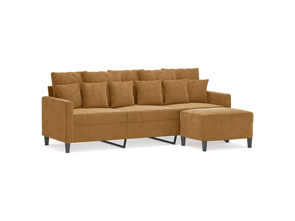 Maison Exclusive - Sofá De 3 Plazas Con Taburete De Terciopelo Marrón 180 Cm