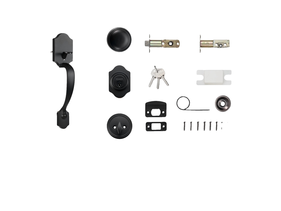 Juego de cerradura para puerta principal, espaciado de orificios ajustable, aleación de zinc duradera, negro mate.