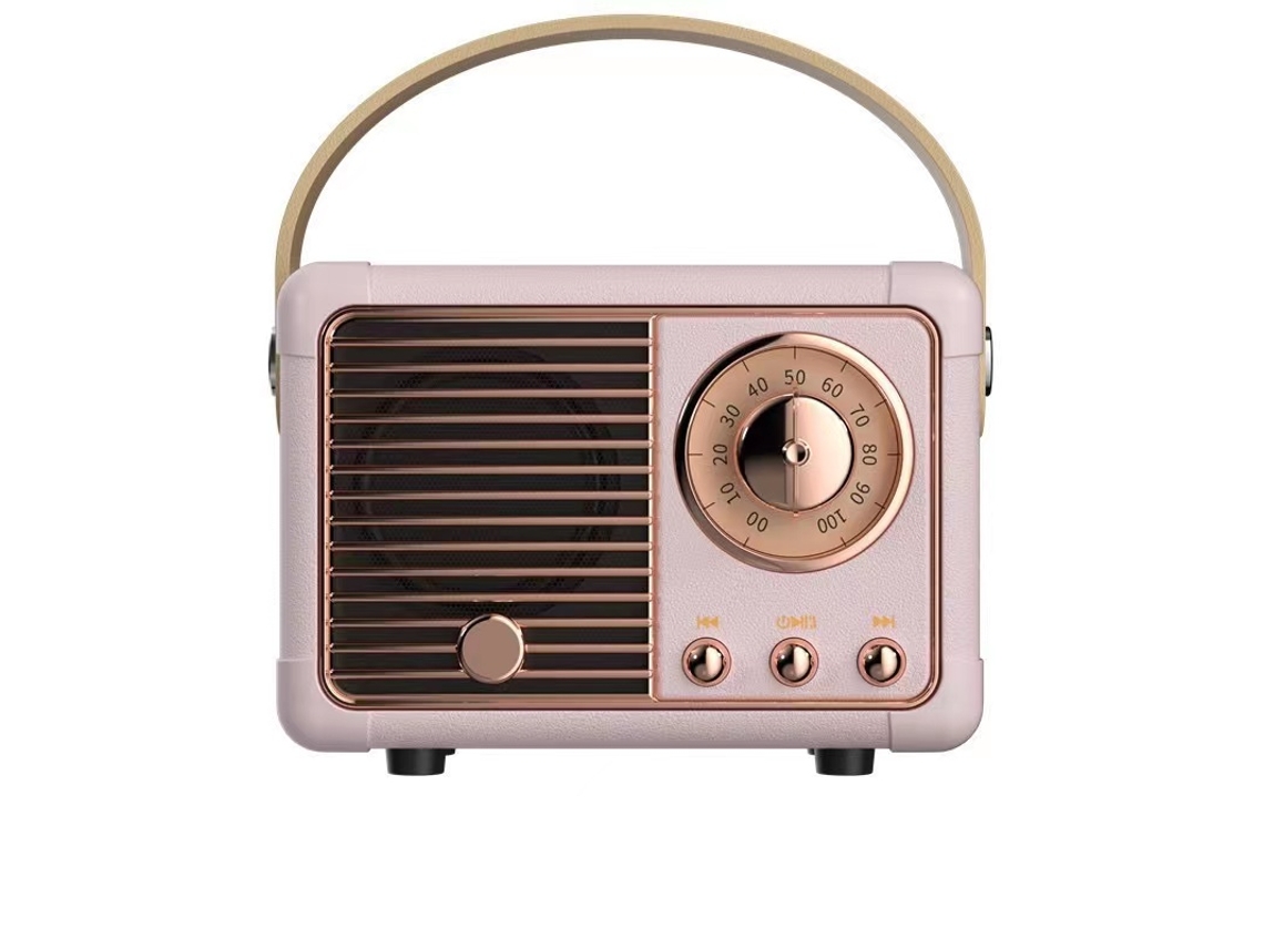 Altavoz Bluetooth estilo retro, diseño de radio clásico de estilo antiguo, diseño compacto y portátil, color rosa Yizhood