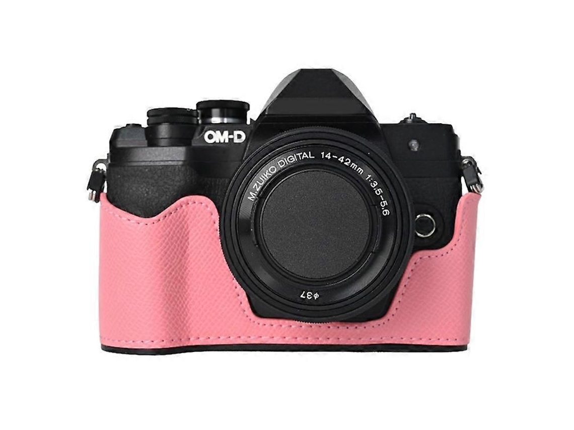 Estuche para cámara Olympus OM DE M10 Mark IV con ranura para batería y textura de palma, cuero sintético, cubierta inferior con funda protectora de medio cuerpo