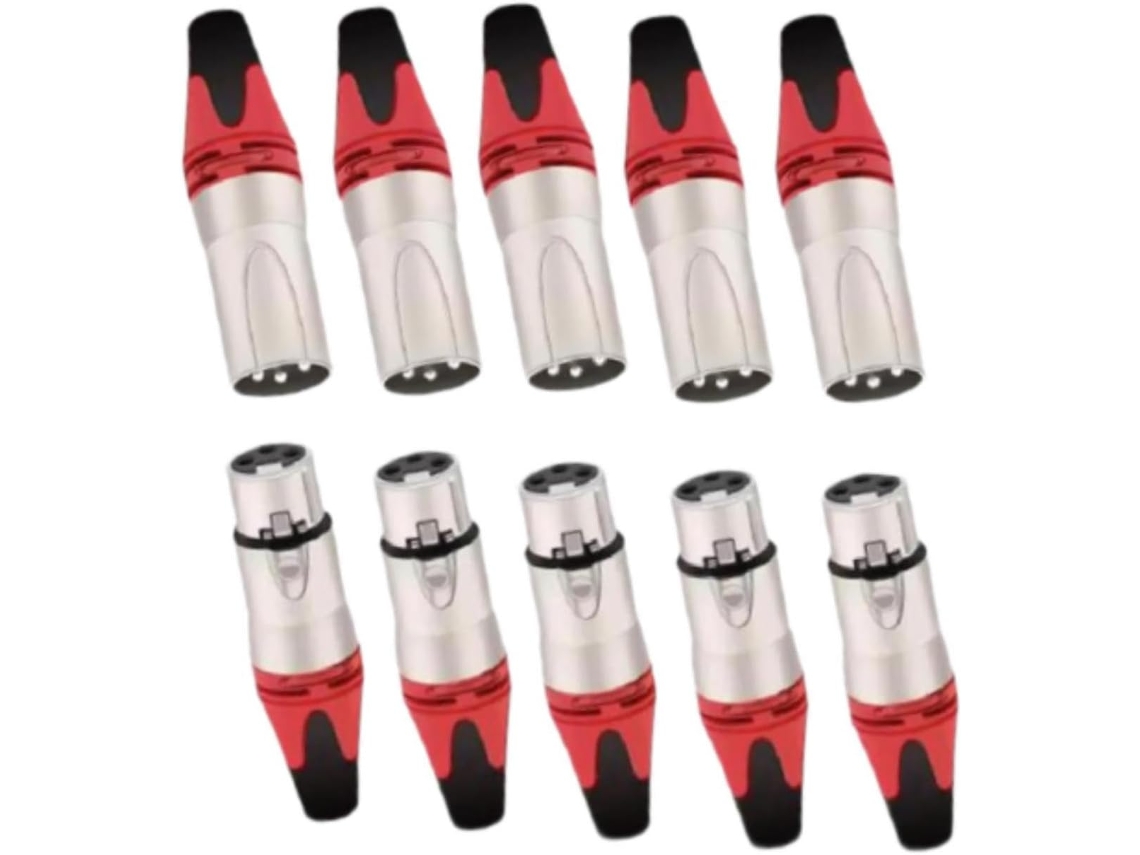 Paquete De 10 Conectores Xlr Para Cables De Audio Macho Y Hembra, Para Uso En Estudio, Color Rojo.