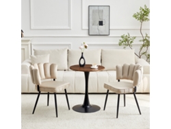 Conjunto Mesa 60 Cm Mdf Pie Negro + 2 Sillas Terciopelo Pétalo, Patas Negras - Light Coffee
