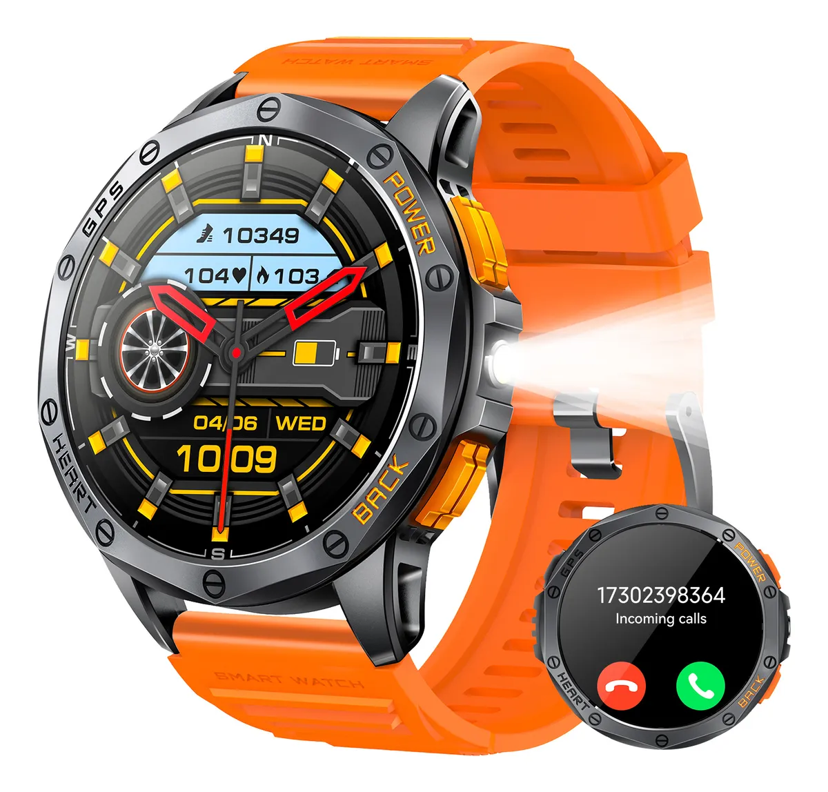 Reloj inteligente Eigiis K67 con linterna LED, brújula y barómetro.