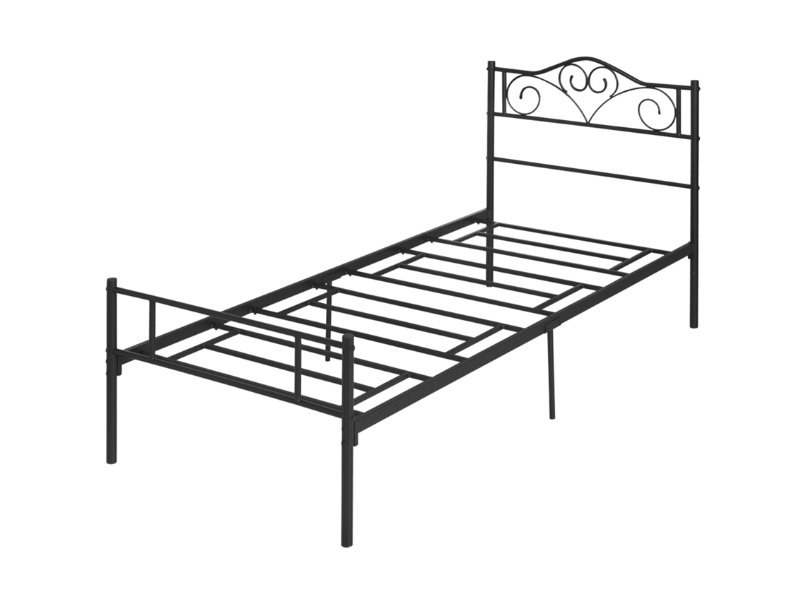 Cama 90 X 200 Cm Em Aço Com Estrado De Ripas, Cabeceira E Peseira, 31 Cm De Altura, Preto