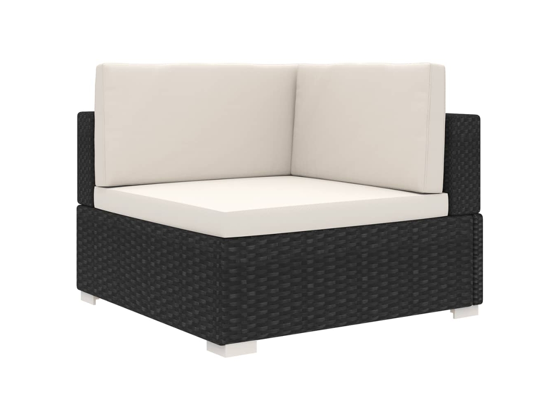 Asiento Seccional De Esquina Con Cojines 1 Uds Ratán Pe Negro