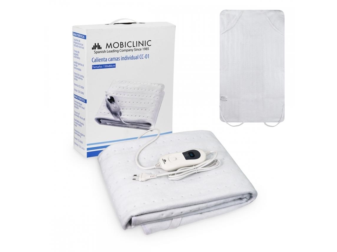 Manta eléctrica MOBICLINIC Individual 3 niveles de temperatura Muy bajo consumo Desconexión automática Lavable Blanco Calientacamas
