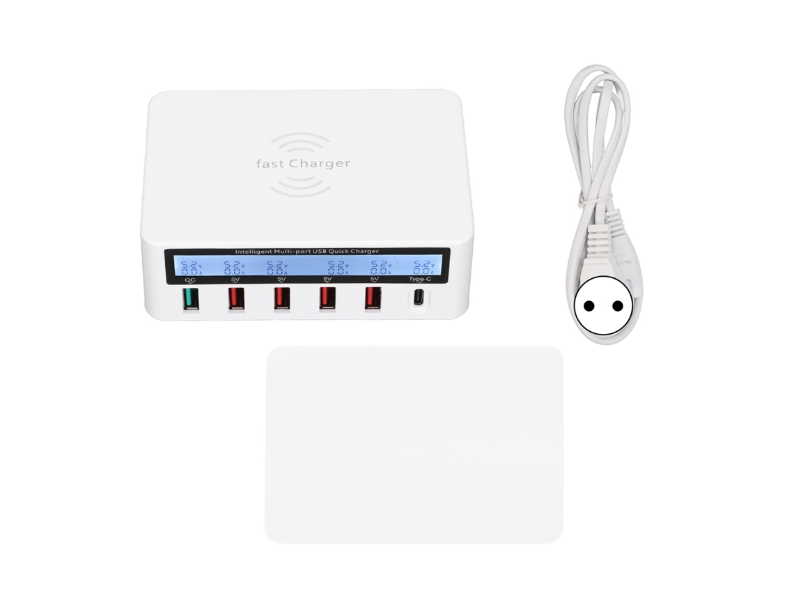 Estación De Carga Usb De Escritorio (6 Puertos 50w Carga Rápida, Carga De Múltiples Dispositivos Simultáneamente)