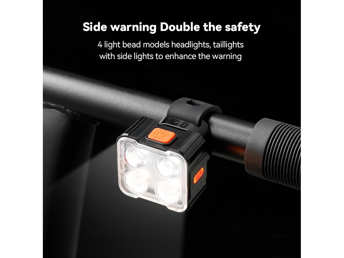 4 Led Juego De Luces Luz Bicicleta Recargable Usb 4-6 Perlas Tipo C Linterna Ciclismo Faro Delantero Trasero Mtb
