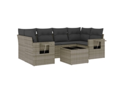 Maison Exclusive - Set De Sofás De Jardín 7 Piezas Con Cojines Ratán Pe Gris