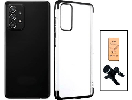 Kit Cristal Templado CeramicGlass Full Cover, Funda SlimArmor y Soporte Magnético de Coche Reforzado Samsung Galaxy A52s 5G PHONECARE Negro