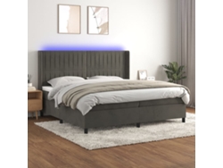 Cama Box Spring Colchón Y Led Terciopelo Gris Oscuro 200x200 Cm