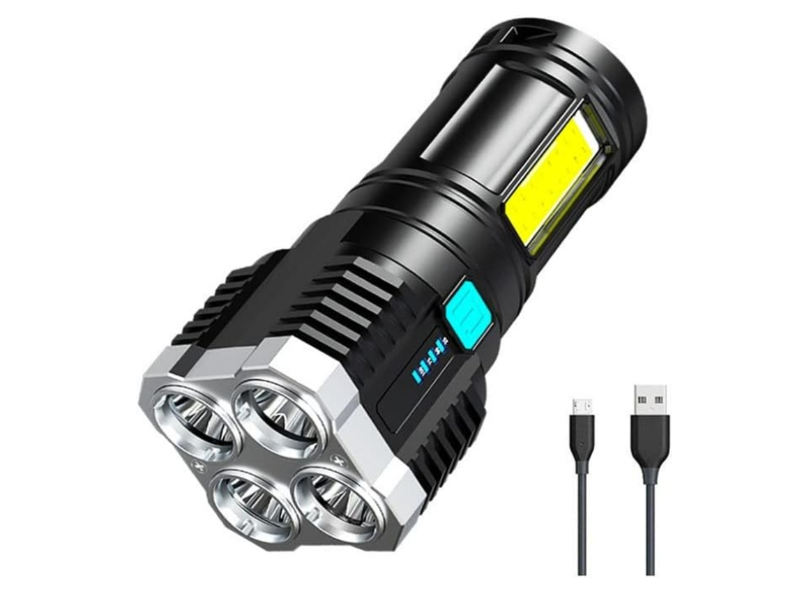Linternas Led, Linterna De Mano Superbrillante De Cuatro Núcleos, Foco De 4 Modos Con Luz Lateral Cob, Resistente Al Agua (negro)